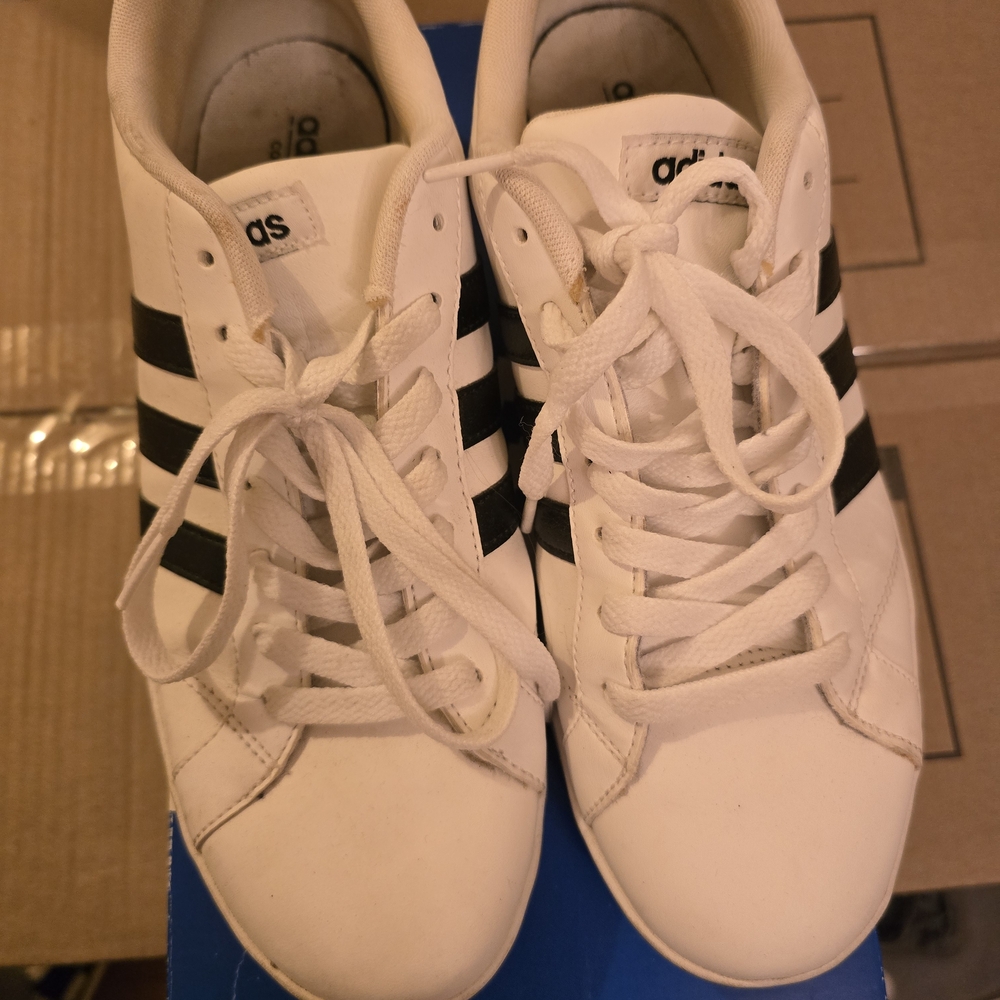 adidas White Sneakers with Black Stripes